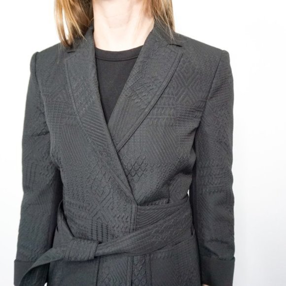 NWT BCBG MaxAzria Black Conner Textured Belted Wrap Blazer Coat Suit Jacket XXS - Picture 8 of 8